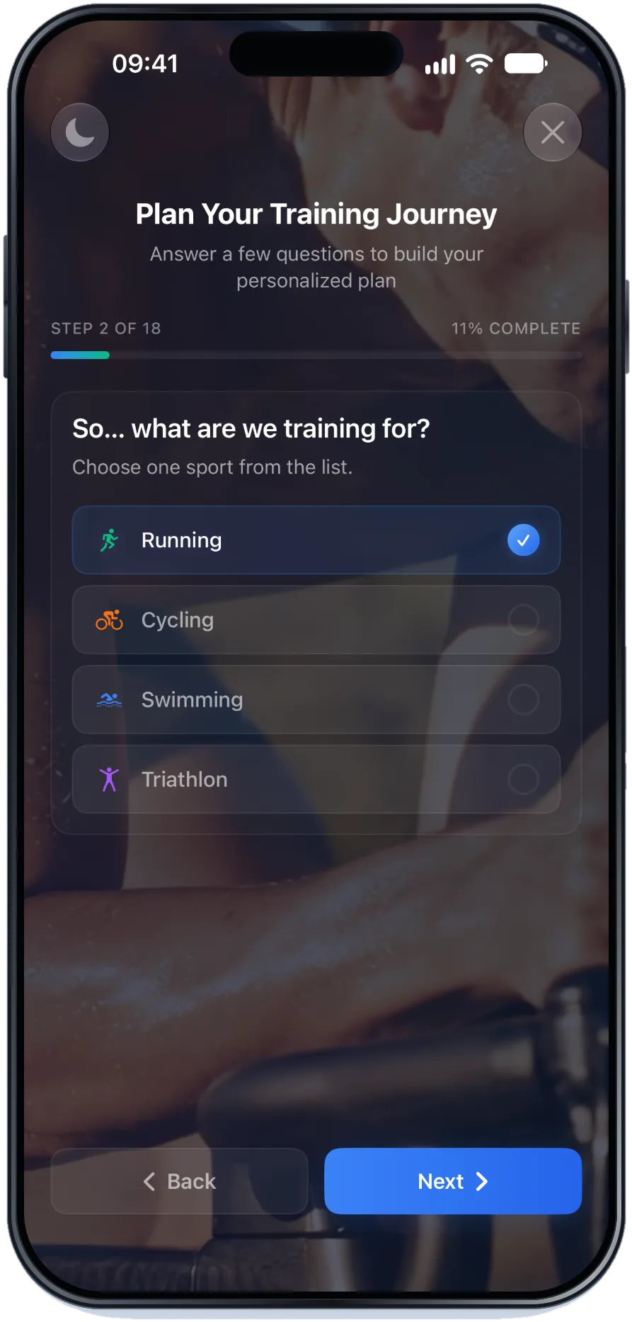 IronMind-Fragebogen, der fragt, für welche Sportart du trainierst